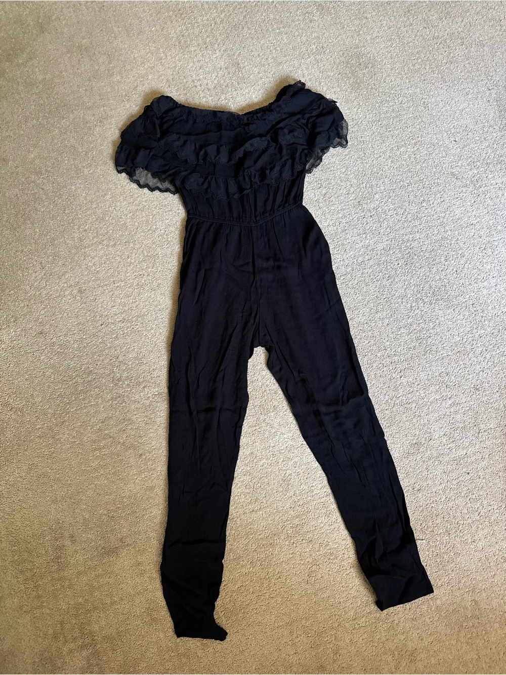 Ella Moss Black Lace Off-Shoulder Ruffle Jumpsuit